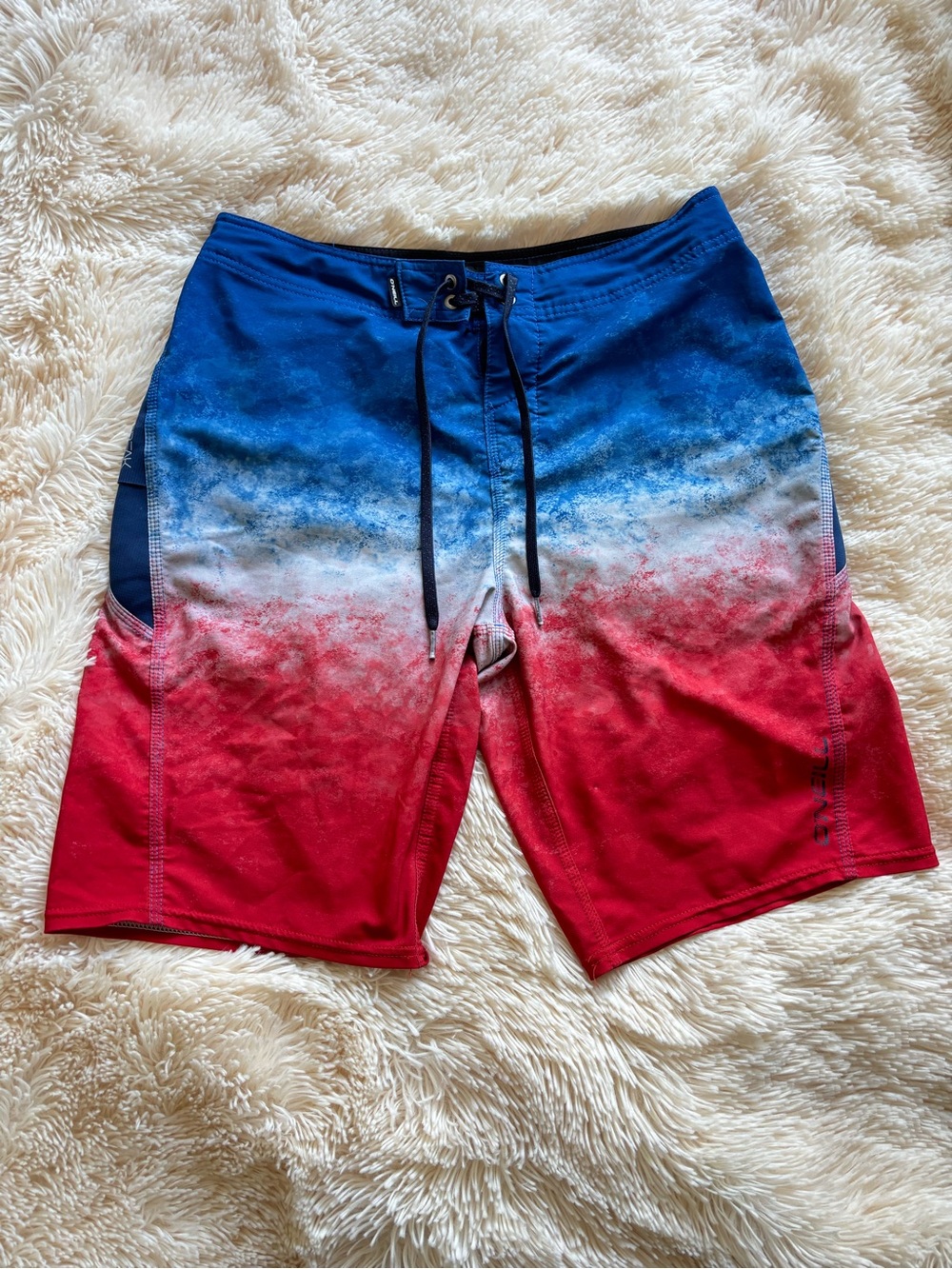 O'Neill Blue White Red Ombre Swim Board Shorts size 30